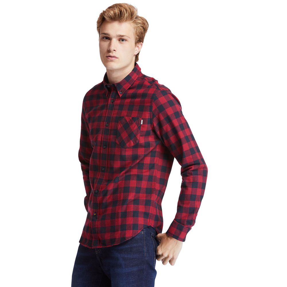 Timberland Πουκαμισα Ανδρικα Κοκκινα/Μαυρα - Nashua River Long-Sleeve Flannel Check - Greece 3816049